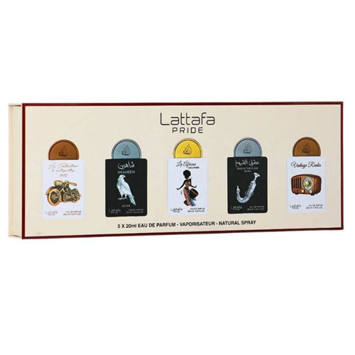 SET LATTAFA PRIDE X0.67 OZ/20 ML ( 5 PC ) BIKE 1910 / SHAHEEN SILVER /AFRICAN DRUMMER /SHUYUKH SILVER/VINTAGE RADIO - EAU DE PARFUM (EDP) | wmafusion:6290362348061