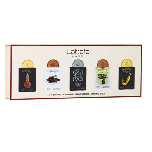 SET LATTAFA PRIDE X0.67 OZ/20 ML ( 5 PC ) ARTISAN ETHNIQUE/ NATURAL OUD / THARWAH SILVER / ETERNAL OUD / SHUYUKH GOLD - EAU DE PARFUM (EDP) | wmafusion:6290362348078