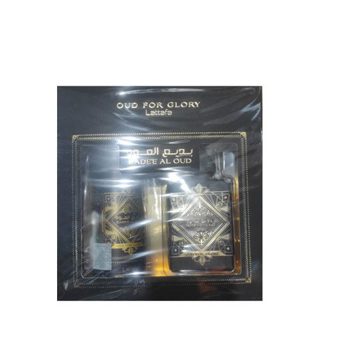 SET LATTAFA BADEE AL OUD UNISEX ( 2 PC) 3.4 OZ/100 ML / 3.4 OZ/100 ML BODY SPRAY - EAU DE PARFUM (EDP) | wmafusion:6291108736937