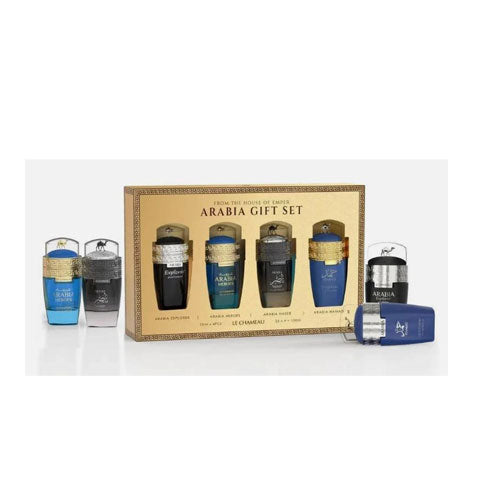 SET LE CHAMEAU ARABIA POUR MEN ( 4 PC ) EXPLORER,HEROES,NASER,HAMAD 0.845 OZ EDP SP | wmafusion:6294021908115