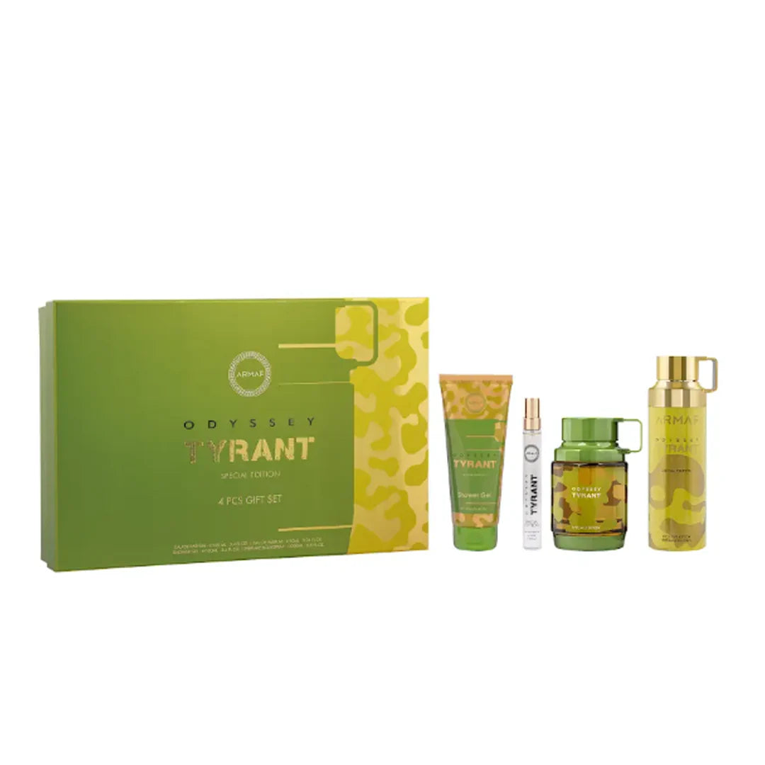 Set Armaf Odyssey Tirant Men (4 Pc) Eau de Parfum (EDP) Spray 3.4 oz / 100 ml / Shower Gel 3.4 oz / 100 ml / Shampoo 8.4 oz / 250 ml / Body Spray 1.7 oz / 50 ml | wmafusion:6295199804193