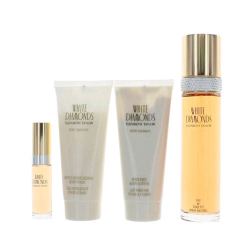 SET ELIZABETH TAYLOR WHITE DIAMOND WOMEN (4 PC ) 3.4 OZ EDT SP /3.4 POZ BL / 3.4 OZ SG/ MINI | wmafusion:719346308823