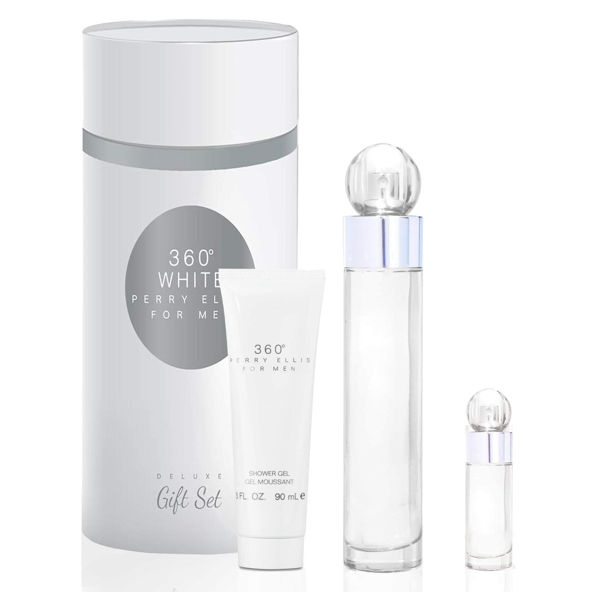 Perry Ellis 360 White Men Set Eau de Toilette (EDT) 3.4 oz / 100 ml / After Shave Balm 3.0 oz / 90 ml / Shower Gel 3.0 oz / 90 ml | wmafusion:844061015203