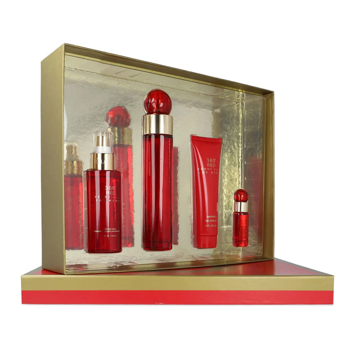 Set Perry Ellis 360 Red For Women (4 Pc) Eau de Toilette (EDT) 3.4 oz / 100 ml / Shower Gel 3.0 oz / 90 ml / Body Mist 4.0 oz / 120 ml / Mini Eau de Toilette (EDT) 0.25 oz / 7 ml | wmafusion:844061016774